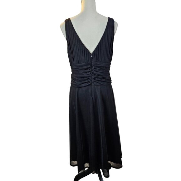 Chadwicks Black Sleeveless Midi Dress Beaded Bodice & Sheer Overlay Size 14 - Picture 2 of 13
